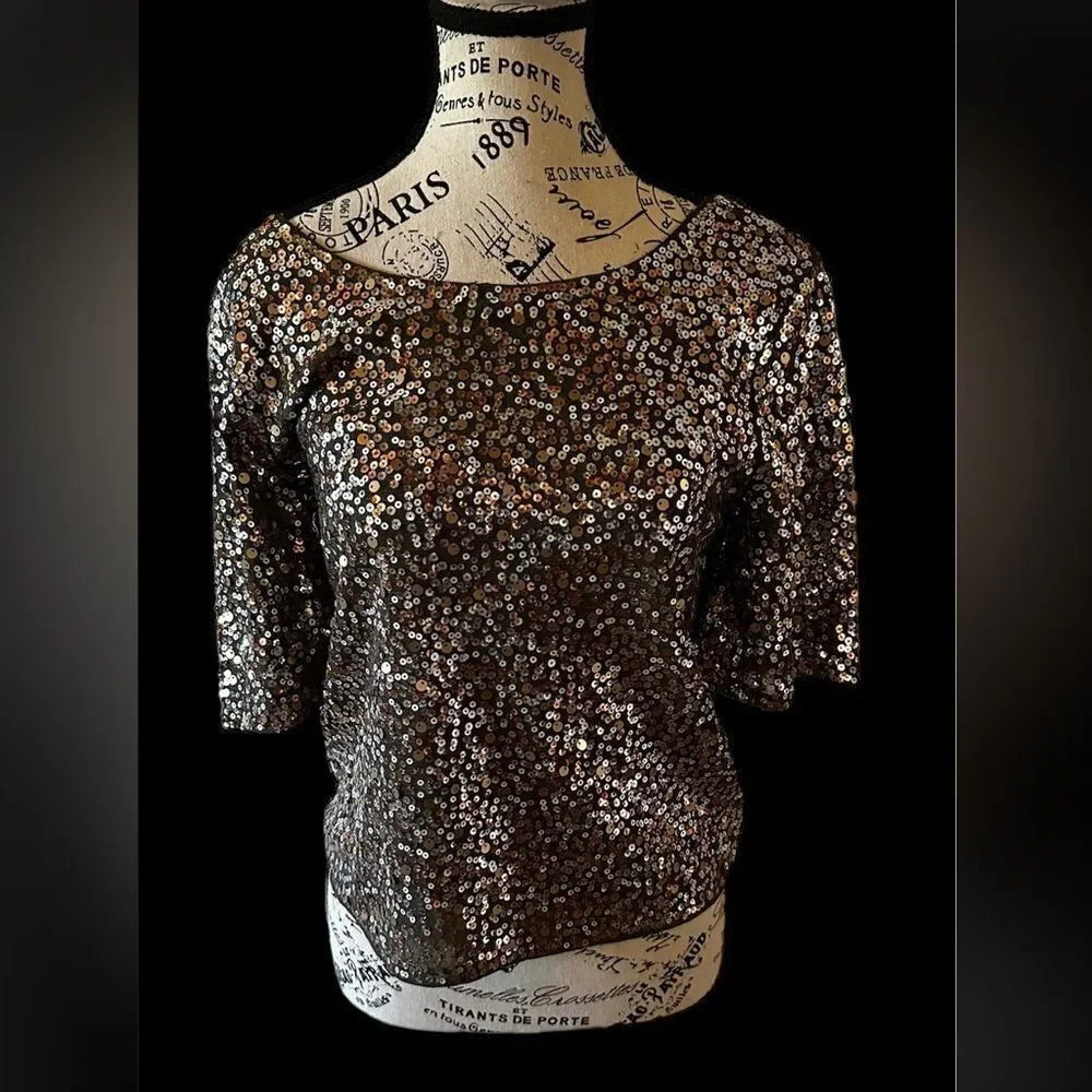 NWT Express copper and silver half sleeve sequin top